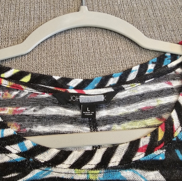 John Mark Black White Striped Abstract Casual Colorful Top Tunic Size Large - Picture 4 of 7